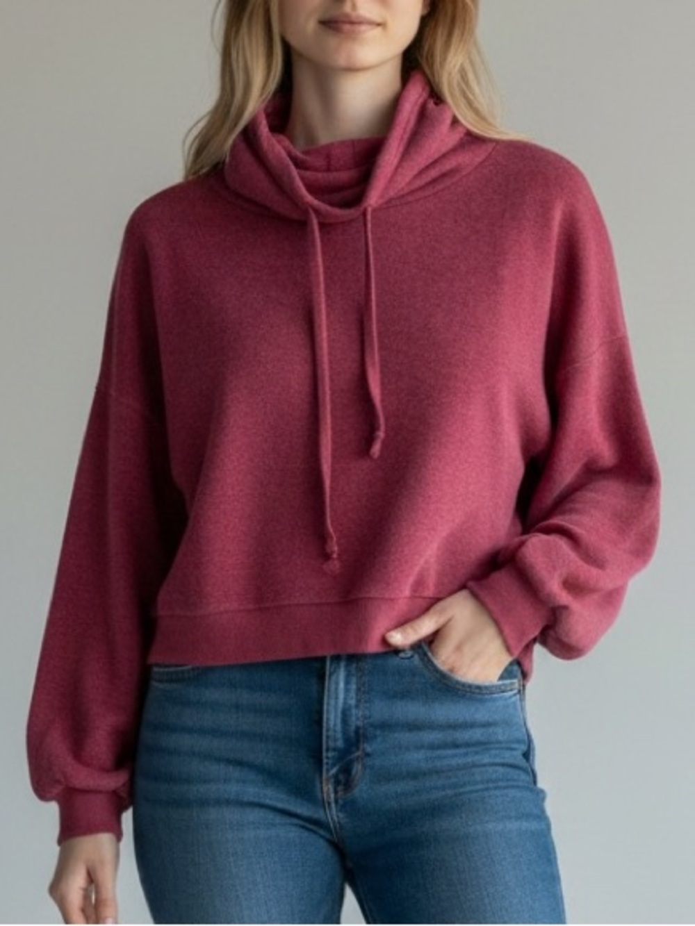 Free People French Terry Fleece Cowl Neck Pullover Oversized